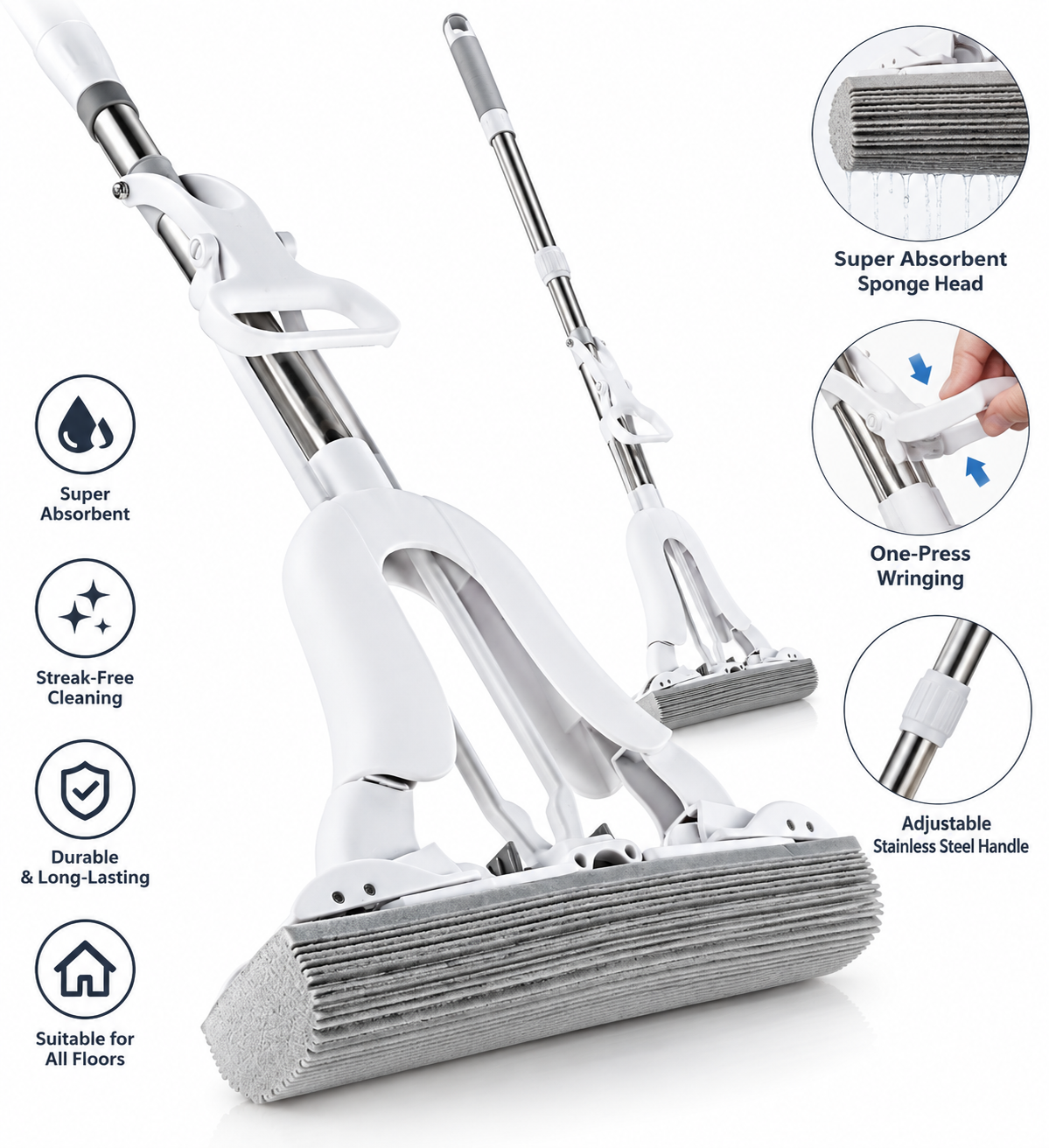 Adjustable Squeeze Water Floor Cleaning Magic Sponge Mop
